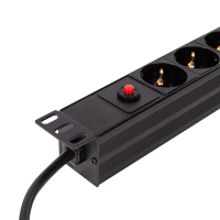 19" stroomverdeler met 8 stopcontacten, overspanningsbeveiliging en C14 input, zwart