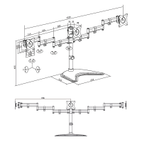 Drievoudige monitorstandaard, 13–27", staal, armlengte: elk 746 mm