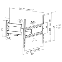 TV-muurbeugel, 37–70", kantelbaar, draaibaar, max. 50 kg.