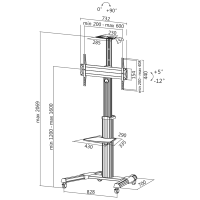 TV/monitorwagen, 37–70", in hoogte verstelbaar, max. 50 kg.