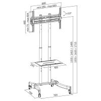 TV/monitorwagen, 37–70", in hoogte verstelbaar, max. 40 kg.