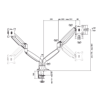 Dubbele monitorhouder, 13–32", aluminium, gasveer