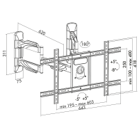 TV-hoekwandbeugel, 37–70", kantelbaar, draaibaar, max. 45 kg.