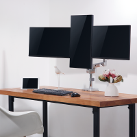 Drievoudige monitorbeugel, 17–27", aluminium, gebogen schermen