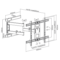 TV-muurbeugel, 37–80", kantelbaar, draaibaar, max. 50 kg.