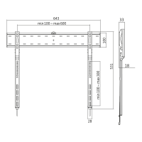 TV-muurbeugel, 43–80", vast, max. 40 kg.