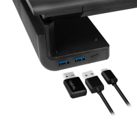 Ergonomische tafelmonitorverhoger + HUB, 420–520 mm lang, 2x USB 3.0, 1x USB-C