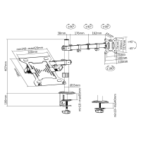 Dubbele monitorhouder, 17-32" monitoren, 10-15,6" notebooks/tablets