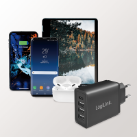 4 poorts USB snellader, 1x USB-C, 3x USB-A, 27 W, zwart