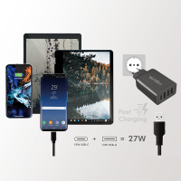 4 poorts USB snellader, 1x USB-C, 3x USB-A, 27 W, zwart