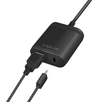 Dubbele USB-oplader met 1,5 m vaste kabel, 1x USB-A, 1x USB-C, 12 W