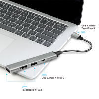 USB 3.2 Gen 1, 4-poorts USB-C hub, slank ontwerp, aluminium behuizing