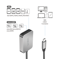 Dubbele kaartlezer, USB-C 3.2 Gen1, SD- en microSD-kaarten, aluminium