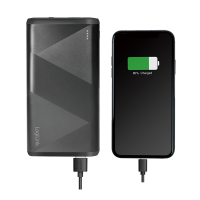 Powerbank 10000 mAh, 1x USB-A QC 3.0 & 1x USB-C PD 2.0, 2-in-1 kabel