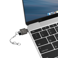 USB-C naar microSD-kaartlezer, als sleutelhanger, grijs