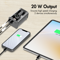 Powerbank 10000 mAh, 1x USB-A, 1x USB-C, met display, PD & QC, transp.