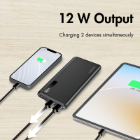 Powerbank 8000 mAh, 2x USB-A, 2-in-1 kabel, zwart