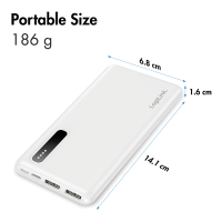 Powerbank 8000 mAh, 2x USB-A, 2-in-1 kabel, wit