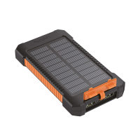 Solar powerbank 6000 mAh, zaklamp, 2x USB-A, 1x USB-C, zwart-oranje