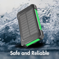 Solar powerbank 8000 mAh, zaklamp, 2x USB-A, groen-zwart