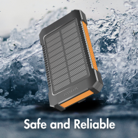 Solar powerbank 8000 mAh, zaklamp, 2x USB-A, oranje-zwart