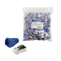 RJ45 modulaire stekker, Cat.5e, afgeschermd, blauwe huls, set van 100 stuks.