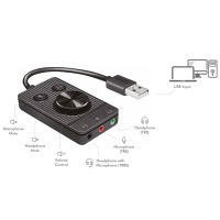 USB 2.0 audioadapter met volumeregeling, 3x 3,5 mm/F, zwart