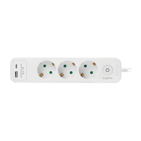 Stopcontact 3-voudig + schakelaar, 3x CEE 7/3, 1x USB-A, 1x USB-C, 1,5 m, wit