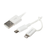 USB 2.0-kabel, USB-A/M naar Micro-USB + Lightning/M, wit, 1 mtr