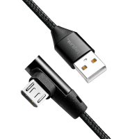 USB 2.0-kabel, USB-A/M naar Micro-USB/M (90°), stof, metaal, zwart, 1 mtr