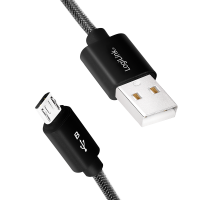 USB 2.0-kabel, USB-A/M naar Micro-USB/M, nylon, aluminium, zwart, 1 mtr