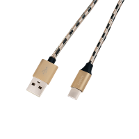 USB 2.0 Type-C kabel, C/M naar USB-A/M, nylon, zwart/goud, 2 mtr