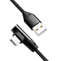 USB 2.0 Type-C-kabel, C/M (90°) naar USB-A/M, stof, zwart, 0,3 mtr