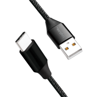 USB 2.0 Type-C-kabel, C/M naar USB-A/M, stof, zwart, 0,3 mtr