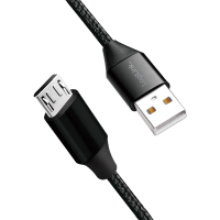 USB 2.0-kabel, USB-A/M naar Micro-USB/M, stof, metaal, zwart, 0,3 mtr