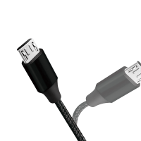 USB 2.0-kabel, USB-A/M naar Micro-USB/M, stof, metaal, zwart, 0,3 mtr