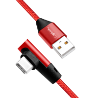 USB 2.0 Type-C kabel, C/M (90°) naar USB-A/M, stof, rood, 0,3 mtr