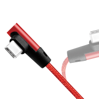 USB 2.0 Type-C kabel, C/M (90°) naar USB-A/M, stof, rood, 0,3 mtr