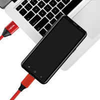 USB 2.0 Type-C kabel, C/M naar USB-A/M, stof, rood, 0,3 mtr