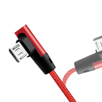 USB 2.0-kabel, USB-A/M naar Micro-USB/M 90°, stof, metaal, rood, 0,3 mtr