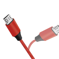 USB 2.0-kabel, USB-A/M naar Micro-USB/M, stof, metaal, rood, 0,3 mtr