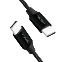 USB 2.0 Type-C-kabel, C/M naar C/M, metaal, stof, zwart, 0,3 mtr