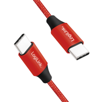 USB 2.0 Type-C kabel, C/M naar USB-C/M, metaal, stof, rood, 0,3 mtr