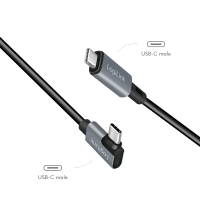 USB 2.0 Type-C kabel, C/M 90° naar USB-C/M, E-mark, PD, zwart/grijs, 1 mtr