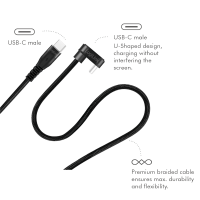 USB 2.0 Type-C kabel, C/M 180° naar USB-C/M, alu, zwart, 1 mtr