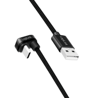 USB 2.0 Type-C kabel, C/M 180° naar USB-A/M, alu, zwart, 1 mtr