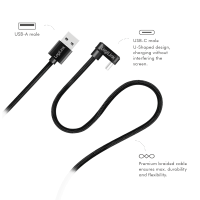 USB 2.0 Type-C kabel, C/M 180° naar USB-A/M, alu, zwart, 1 mtr