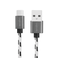 USB 2.0 Type-C kabelset, C/M naar USB-A/M, alu, nylon, wit/zwart - 3 kabels ! 0.5 / 1 & 2 mtr