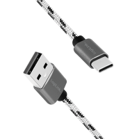 USB 2.0 Type-C kabelset, C/M naar USB-A/M, alu, nylon, wit/zwart - 3 kabels ! 0.5 / 1 & 2 mtr