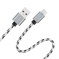 USB 2.0 Type-C kabelset, C/M naar USB-A/M, alu, nylon, wit/zwart - 3 kabels ! 0.5 / 1 & 2 mtr